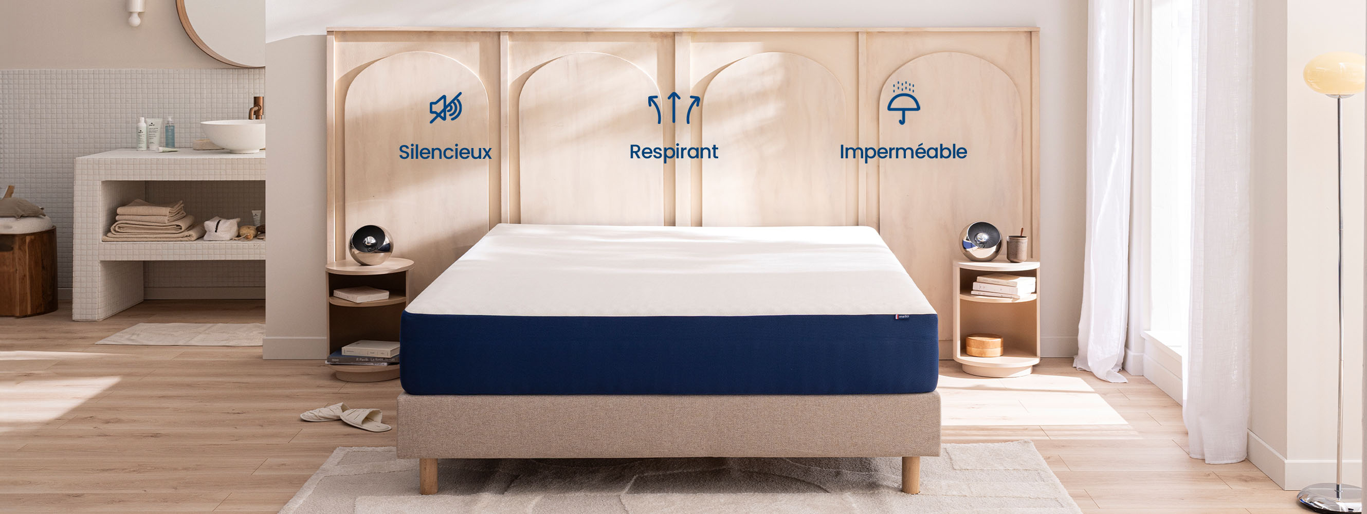 Lit velours de Mello Matelas dans une chambre élégante